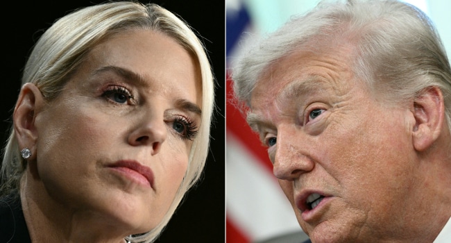 L R Us Attorney General Pam Bondi And Us President Donald Trump
