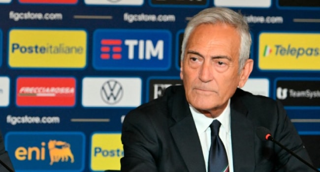 The President Of The Italian Football Federation Gabriele Gravina During A Press Conference In Rome