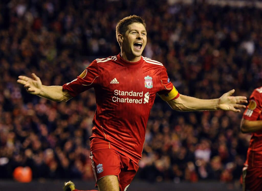 Steven Gerrard Liverpool Celebrates Third 864726327